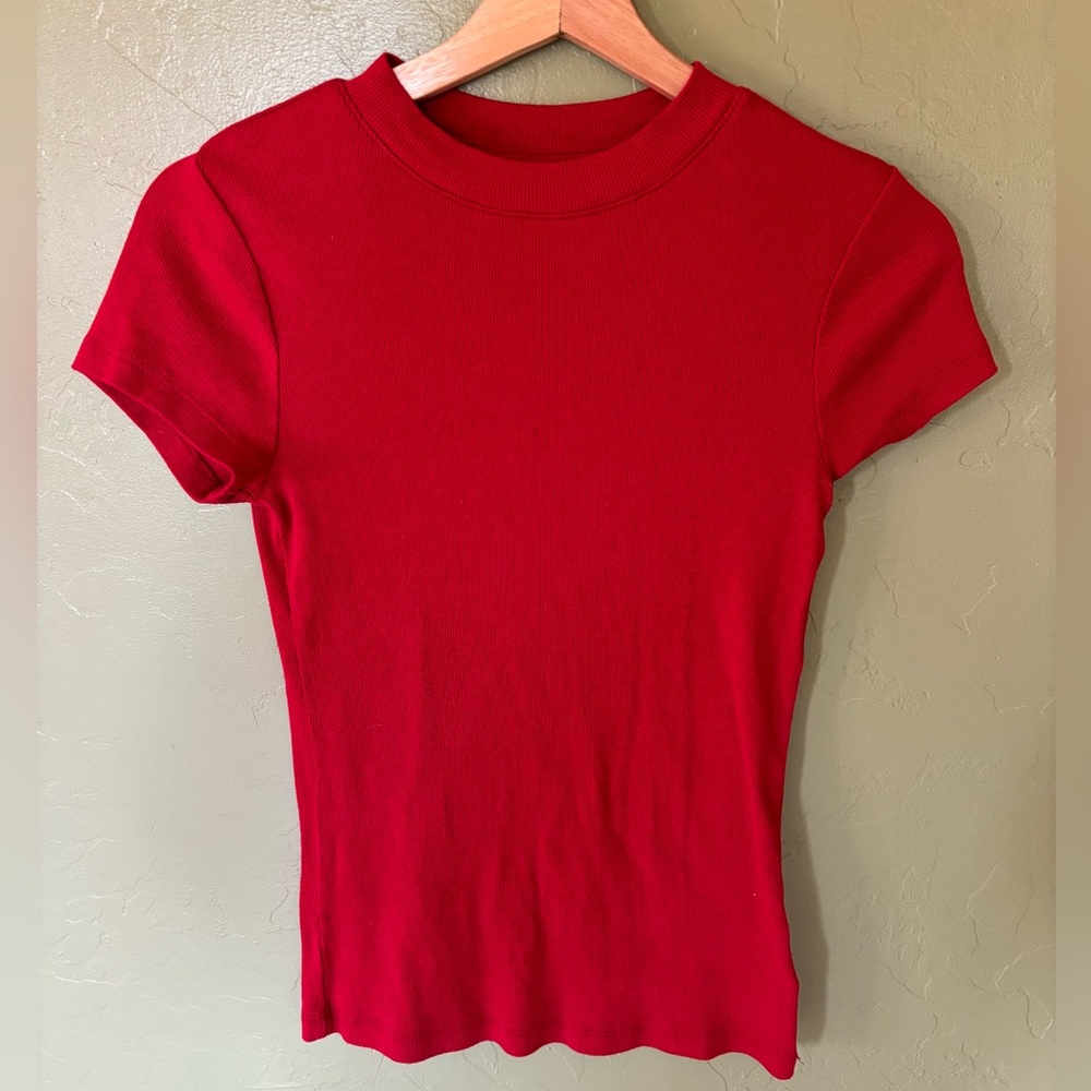 Red Full Length Ribbed Shirt